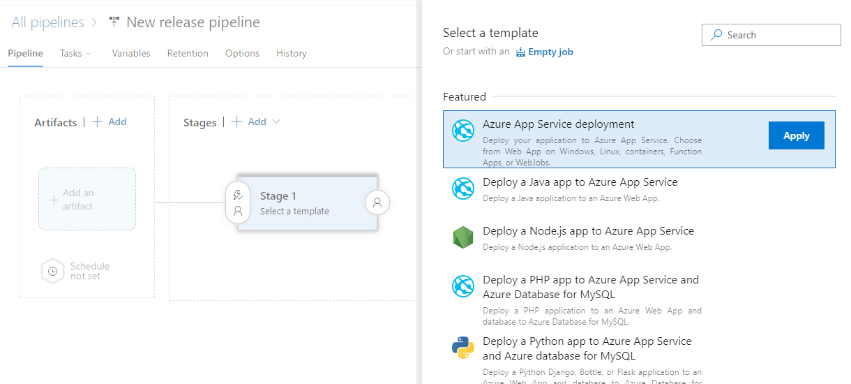 Release Pipeline set up on Azure DevOps