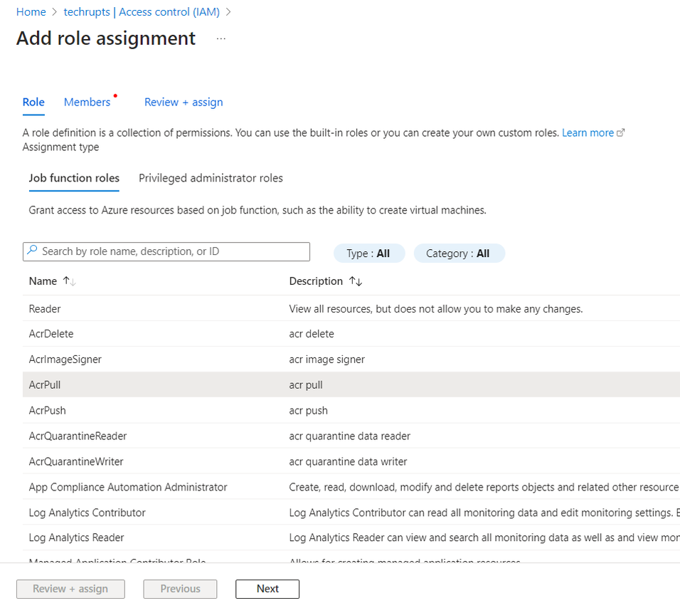 Set Up IAM Access Control for ACR Pul- Azure Portal